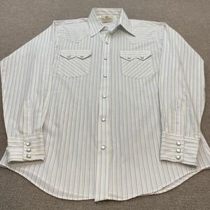Vintage 80s Dee Cee Brand Shirt Mens Large Stripe Western Pearl Snap USA Made